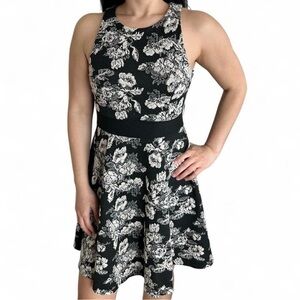 Bobeau Black Ivory Floral Jacquard Fit & Flare Dress XS
